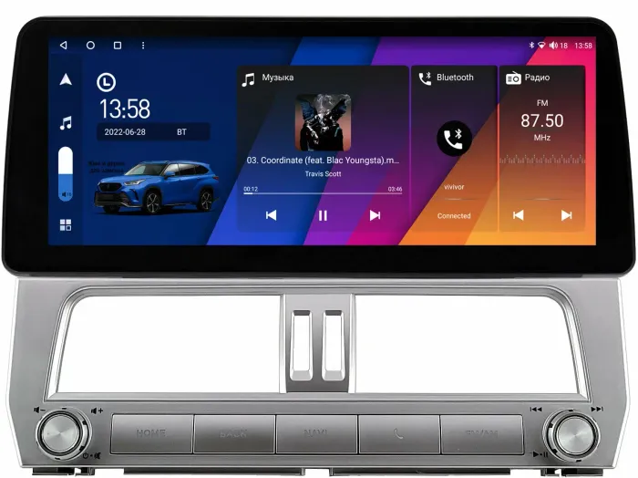Магнитола для Toyota Land Cruiser Prado 150 2017-2019 (без штатного 360) - Canbox H-Line 0073 монитор 12.3" QLED в стиле BMW на Android 10, Быстрая, ТОП-процессор, CarPlay, 4G SIM-слот