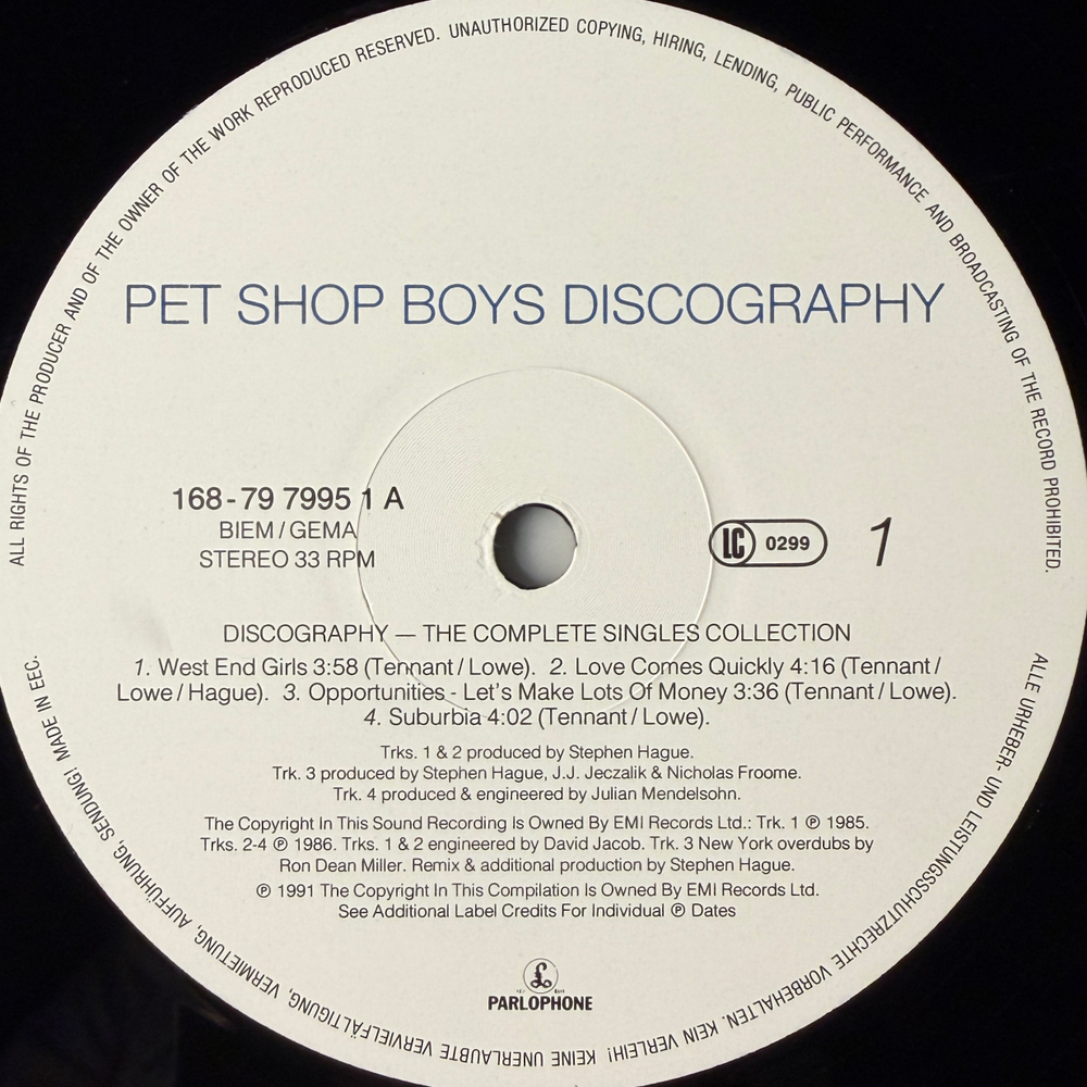 Pet Shop Boys – Discography 2LP (Европа 1991г.)Т
