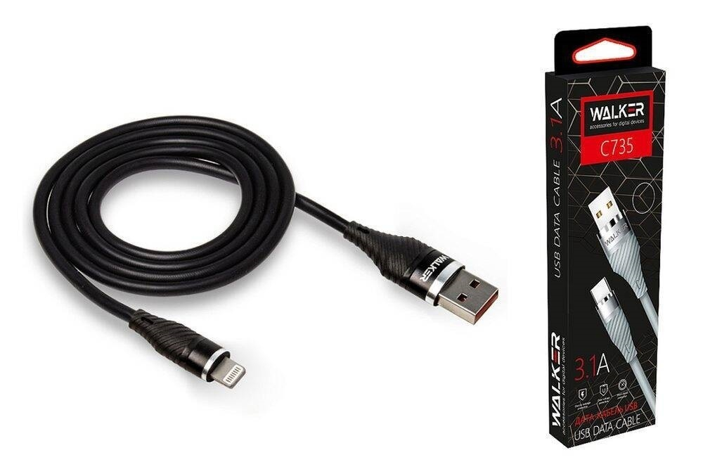 Кабель USB "WALKER" C735, 3.1А, Lightning, поддержка QC, серый