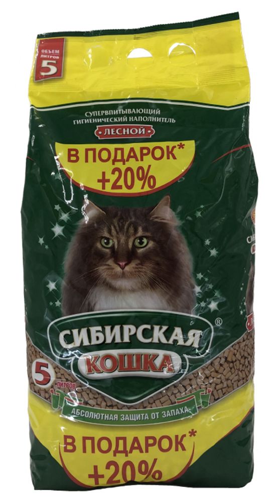 СИБИРСКАЯ КОШКА "Лесной" древесный наполнитель - 5 л
