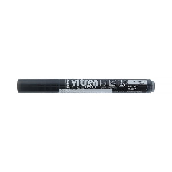 Маркер по стеклу Vitrea 160 глянцевый 1.2 мм, перо круглое, 6 шт, 118088 черные чернила, Pebeo
