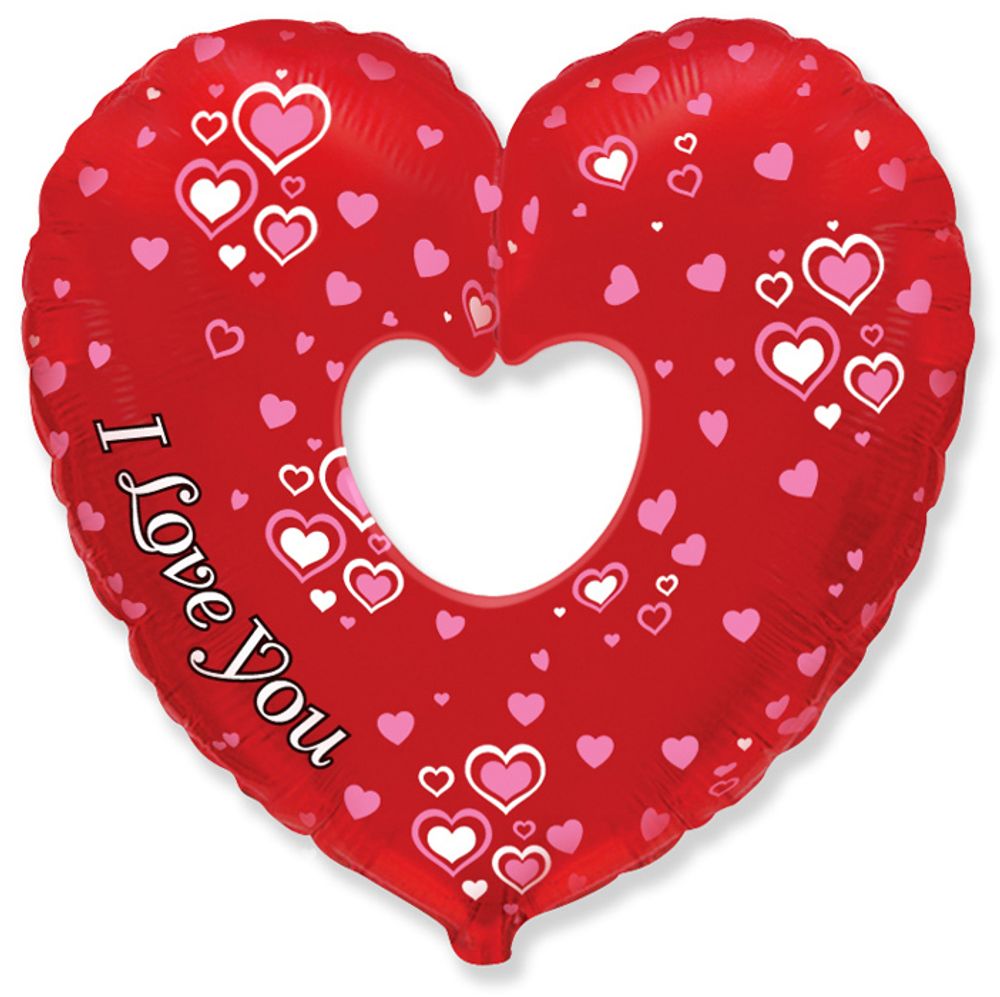 FM (12''/30 см) Мини-сердце, Я Люблю Тебя (множество сердец), 1 шт.