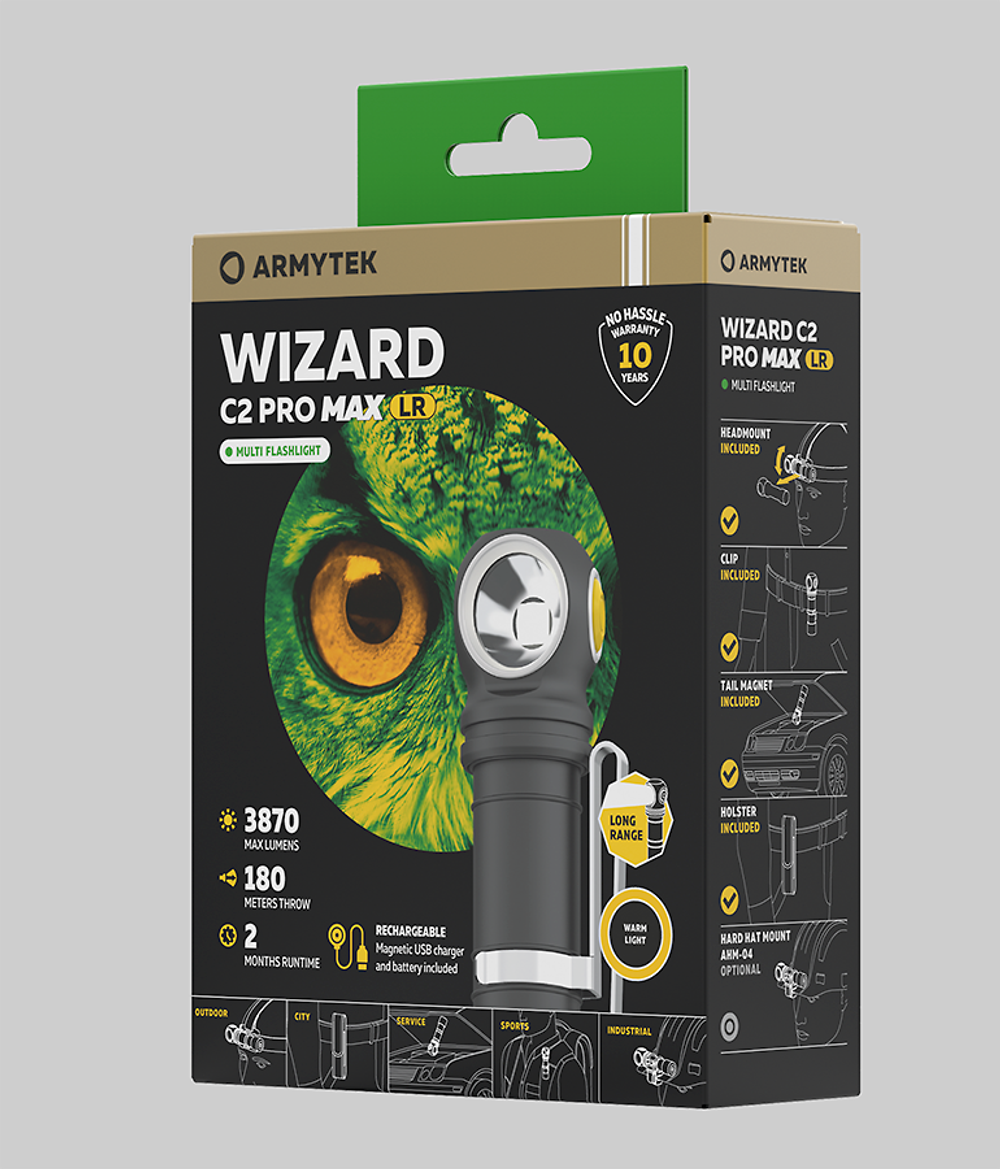 фонарь Armytek Wizard C2 Pro Max Magnet USB LR (тёплый) F06702W