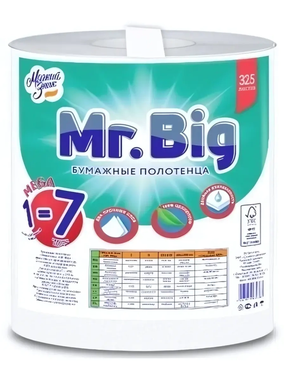 Полотенца бумажные МЯГКИЙ ЗНАК Mr.Big 2 сл., 1 рул., белые