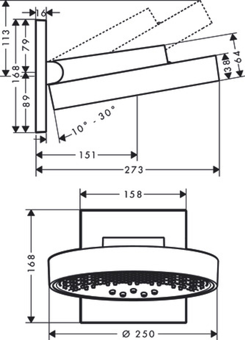 Верхний душ Hansgrohe Rainfinity 250 3jet с настенным 26232000