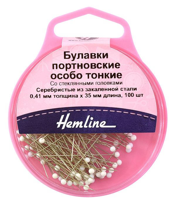 Булавки портновские особо тонкие со стеклянными головками l=41 мм | 5 упак. по 100 шт, белый, Hemline