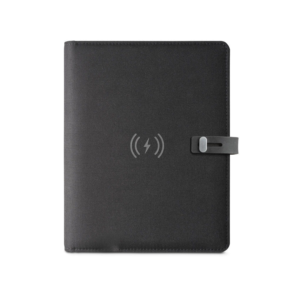 EMERGE A5 FOLDER. Папка А5 из 100% rPET 300D с беспроводным зарядным устройством