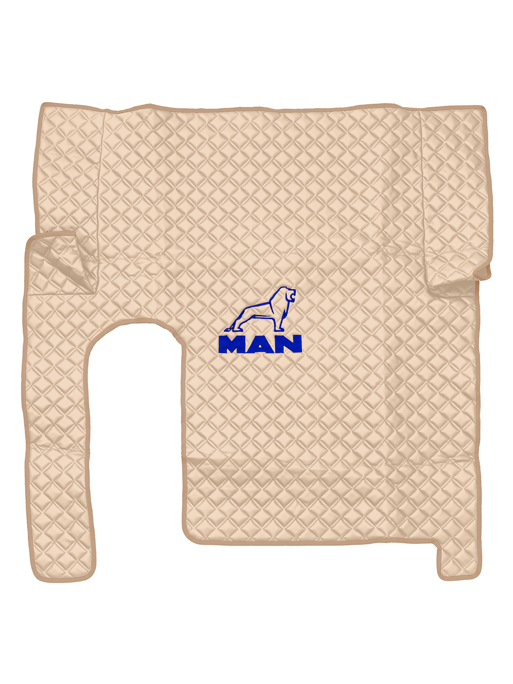 Ковры MAN TGX с 1-м ящиком (механика) (экокожа, бежевый, бежевый кант, синяя вышивка)