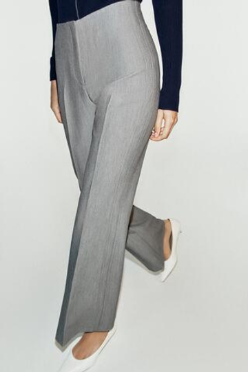 ZARA БРЮКИ FLARE С ЗАНИЖЕННОЙ ТАЛИЕЙ, МЯГКИЙ СЕРЫЙ