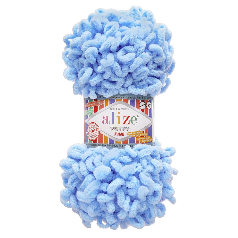 Пряжа Alize (Ализе) Puffy Fine / уп.5 мот. по 100 г, 14м, 218 детский голубой A