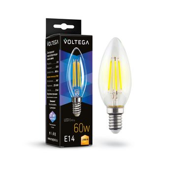 Светодиодная лампа Crystal Candle 6W 2700K E14 (7197) VG10-C1E14-2.7K-6W-F Voltega
