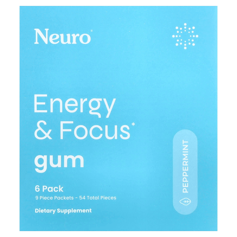 NeuroGum, жевательная резинка для энергии и концентрации, со вкусом перечной мяты, 6 пакетиков по 9 шт.