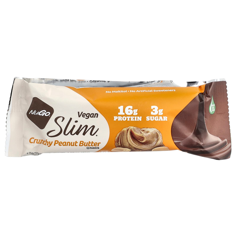 NuGo Nutrition, Slim®, веганские протеиновые батончики, хрустящая арахисовая паста, 12 батончиков по 45 г (1,59 унции)
