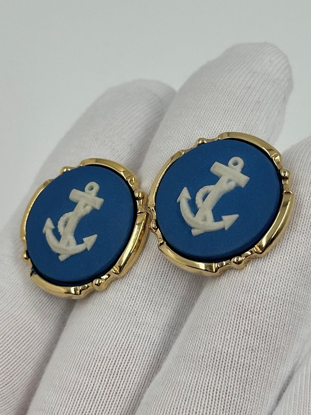 Запонки синие с якорями Wedgwood