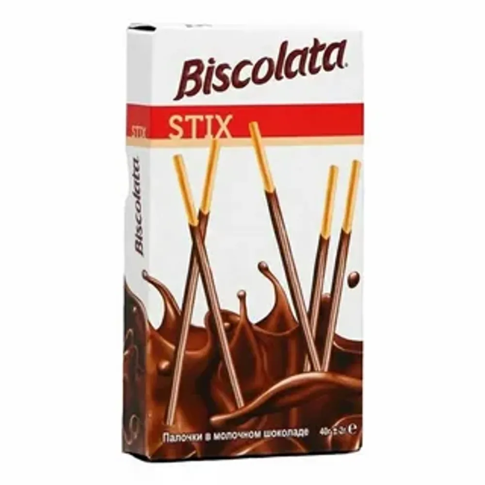 Палочки бисквитные Biscolata STIX покрытые мол шок 40 г