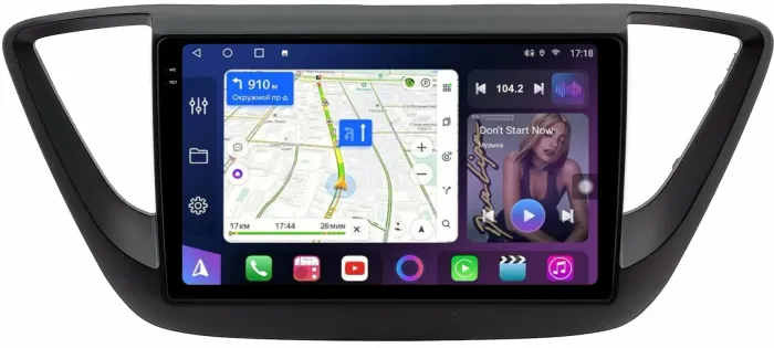 Магнитола для Hyundai Solaris 2 2017-2022, Solaris HS 2024+ (рамка черная матовая) - FarCar BM766M-2K монитор 9.5" 2K QLED на Android 14, Быстрая, CarPlay, 4G SIM-слот