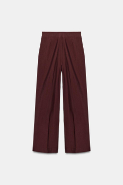 ZARA БРЮКИ ПРЯМОГО КРОЯ СО СКЛАДКАМИ, СЛИВОВЫЙ