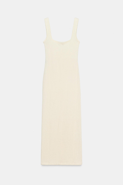 ZARA ПЛАТЬЕ МИДИ ИЗ РЕЛЬЕФНОЙ ТКАНИ, ЭКРЮ