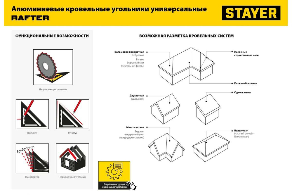 Универсальный кровельный угольник STAYER Rafter 5-в-1 170 мм 34306-17