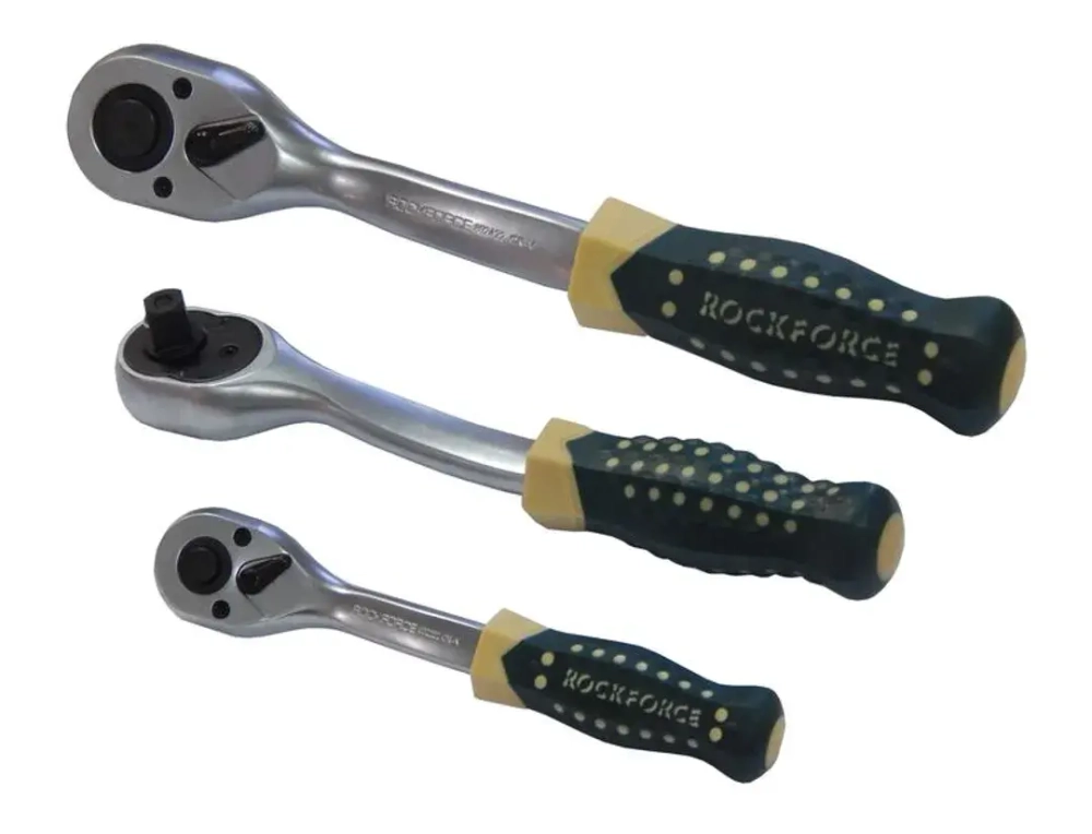 Трещотка реверсивная усиленная изогнутая с резиновой ручкой 1/2''(72зуб.) RockForce##Rock FORCE RF-802422