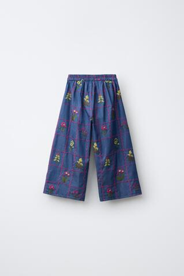 ZARA БРЮКИ WIDE LEG С ВЫШИВКОЙ, ИНДИГО