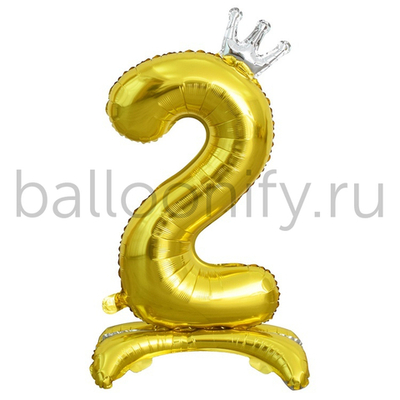 Шар ЦИФРА 2 Gold на подставке Корона 32" 81 см