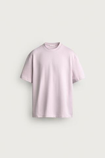 ZARA ФУТБОЛКА СВОБОДНОГО КРОЯ С КОНТРАСТНОЙ НАШИВКОЙ, РОЗОВЫЙ/ЛИЛОВЫЙ