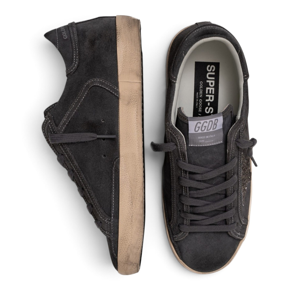 Women’s Super-Star in grey suede with a glitter star