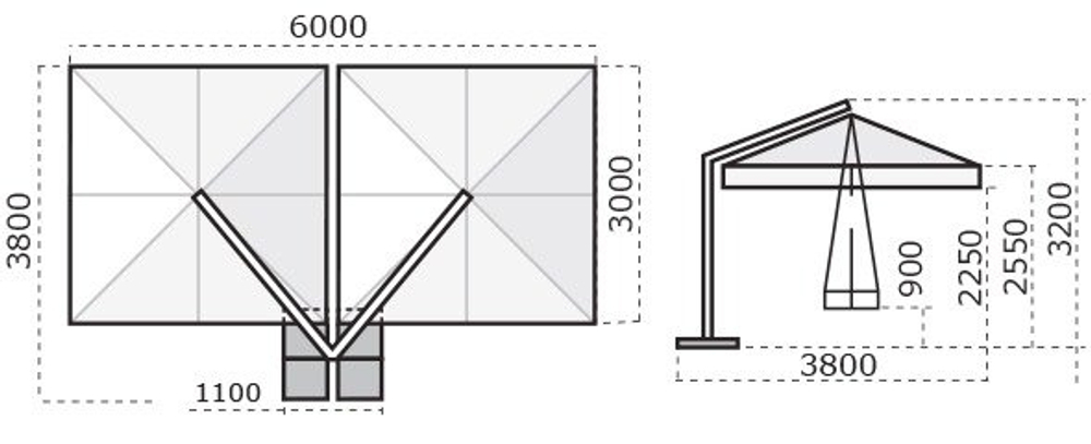 Зонт профессиональный двухкупольный 3х6 м Scolaro Alu Double Dark, антрацит, слоновая кость