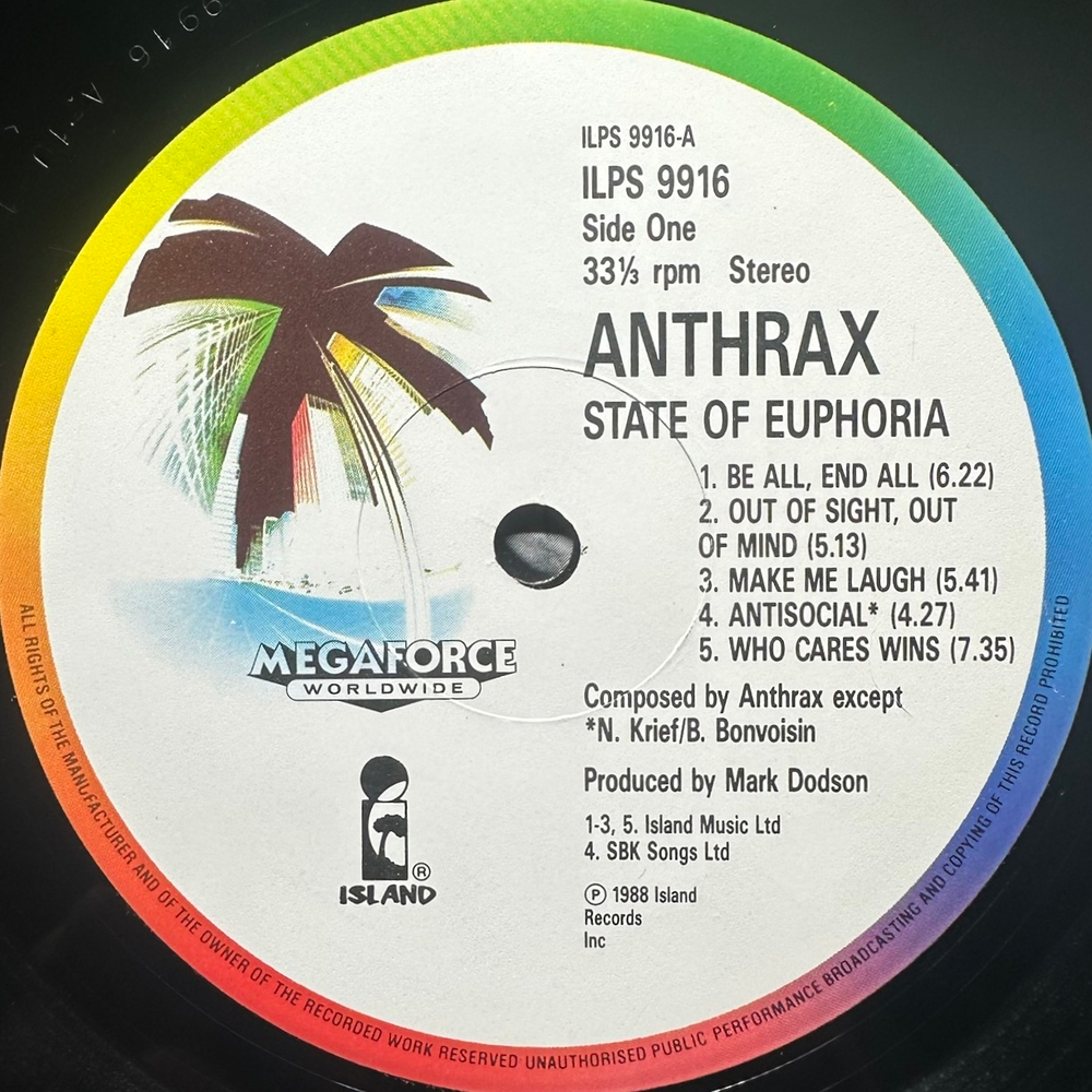Anthrax ‎– State Of Euphoria (Англия 1988г.)
