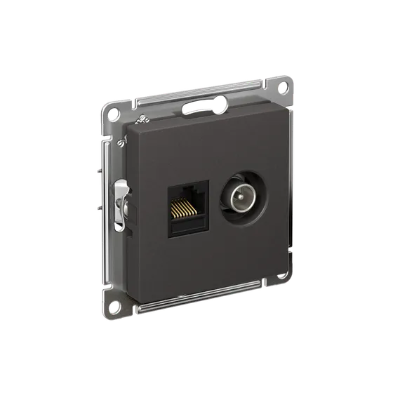 Розетка мультимедийная двойная ТВ + компьютерная RJ45 Cat 5e Systeme Electric AtlasDesign Базальт ATN001489