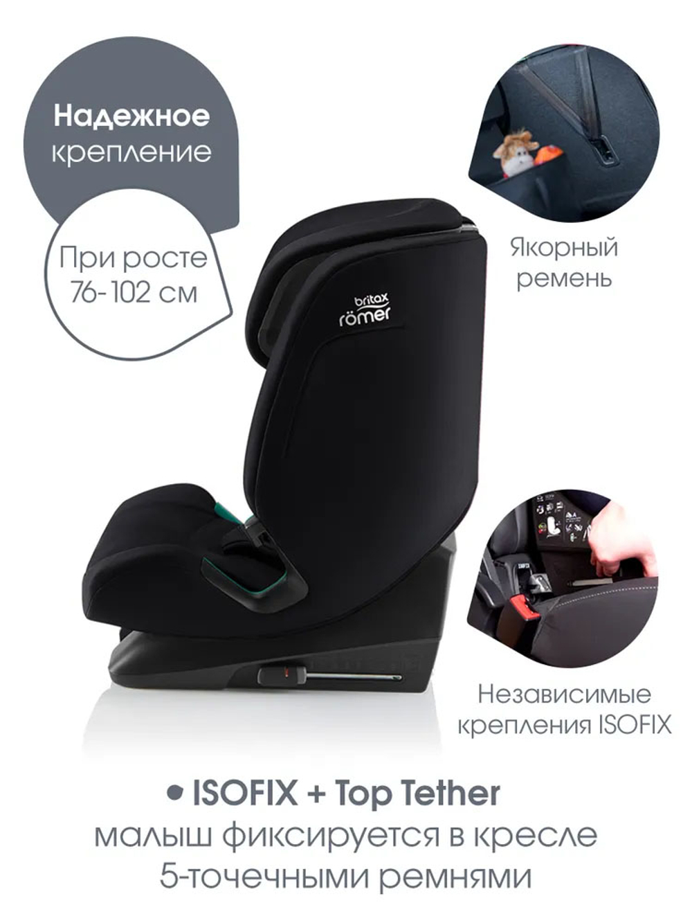 Автокресло 1/2/3 Britax Roemer EVOLVAFIX Space Black, с 15 месяцев до 12 лет, (76 - 150 см), черный