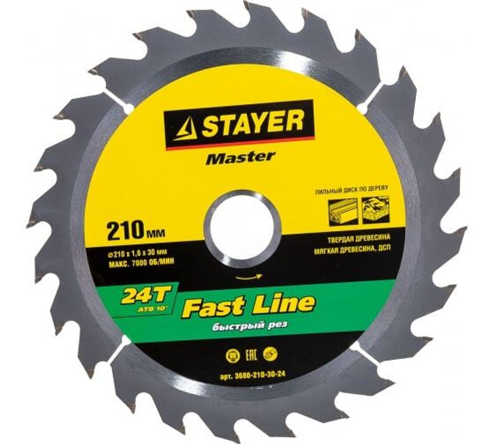Диск пильный Fast Line по дереву, 210х30мм, 24Т STAYER