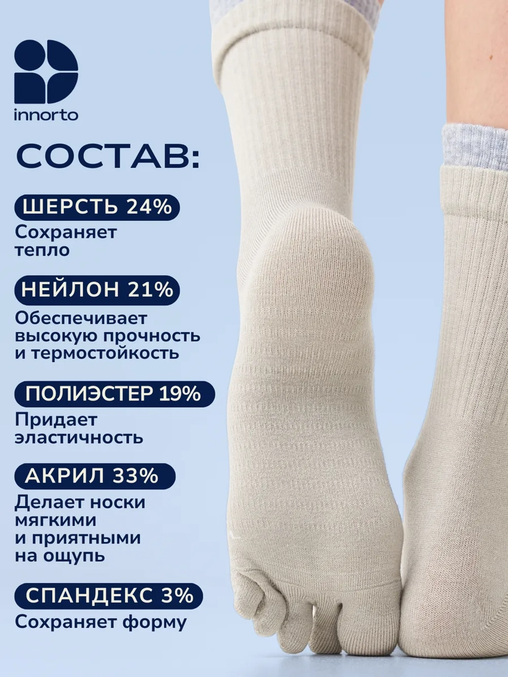 Носки с пальцами утепленные
