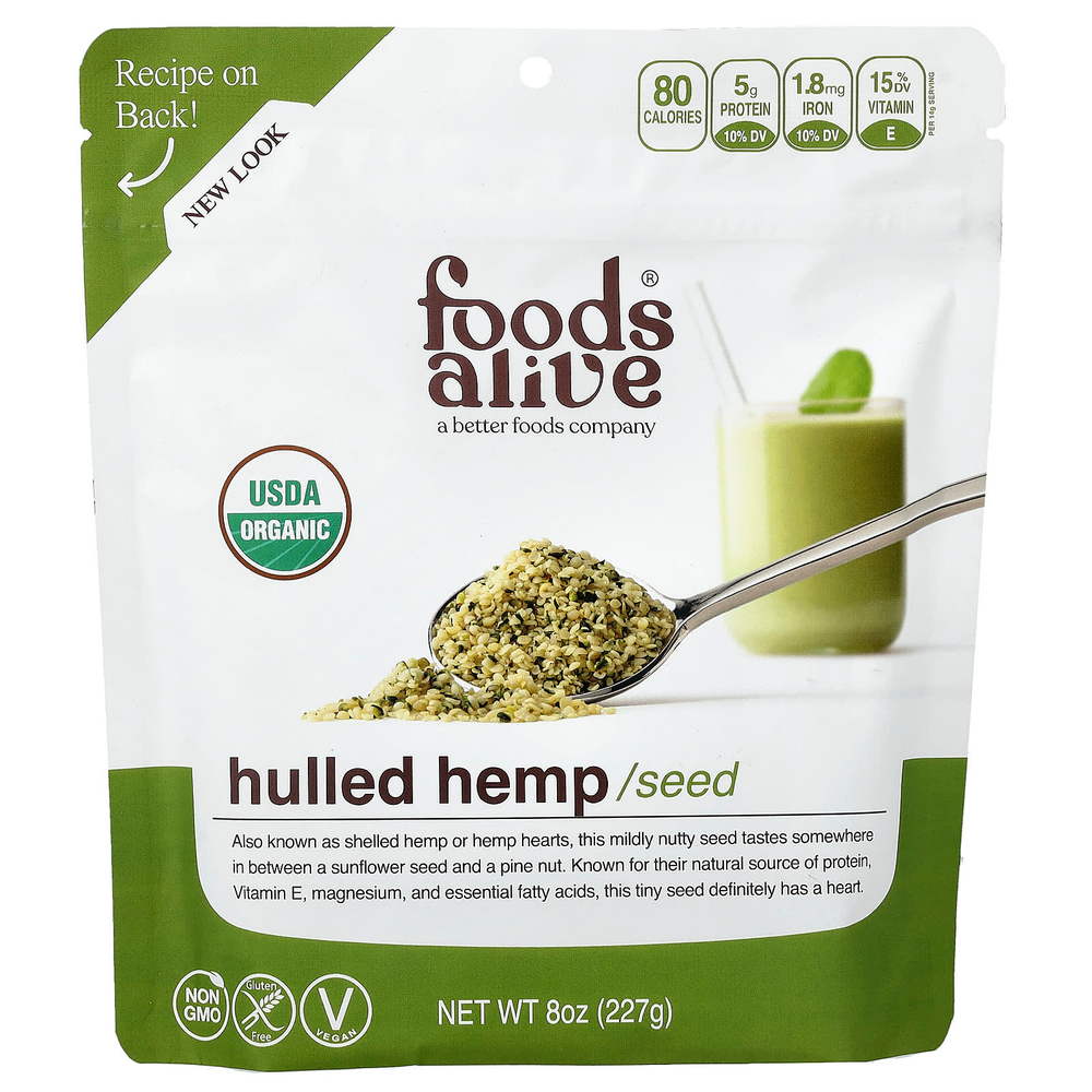 Foods Alive, органические очищенные семена конопли, 227 г (8 унций)