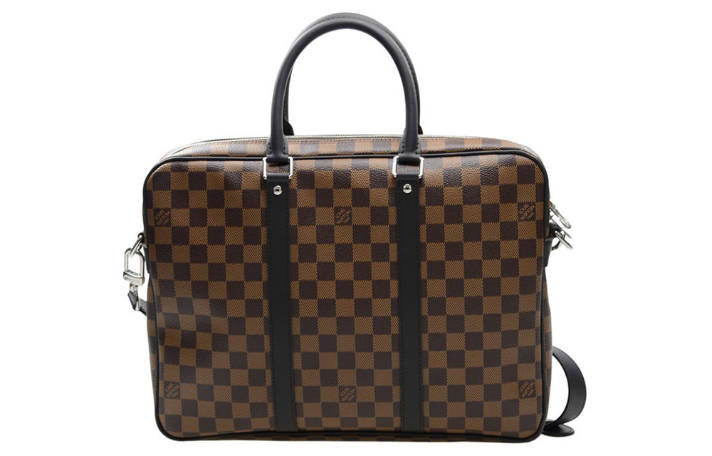 LOUIS VUITTON PORTE DOCUMENTS VOYAGE Canvas Leather Briefcase Small Men"s Brown