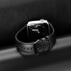 Ремешок из натуральной кожи черного цвета от Dux Ducis для смарт часов Apple Watch 42, 44, 45, 46, 49мм, серия Business Series
