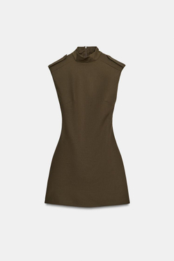ZARA КОРОТКИЙ КОМБИНЕЗОН СО ШЛЕВКАМИ, ТЕМНЫЙ ХАКИ