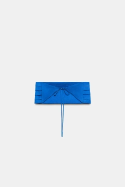 ZARA РЕМЕНЬ-КОРСЕТ СО СКЛАДКАМИ, ЯРКО-СИНИЙ