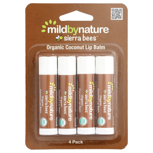 Mild By Nature, Sierra Bees™, органические бальзамы для губ, кокос, 4 шт. по 4,25 г (0,15 унции)