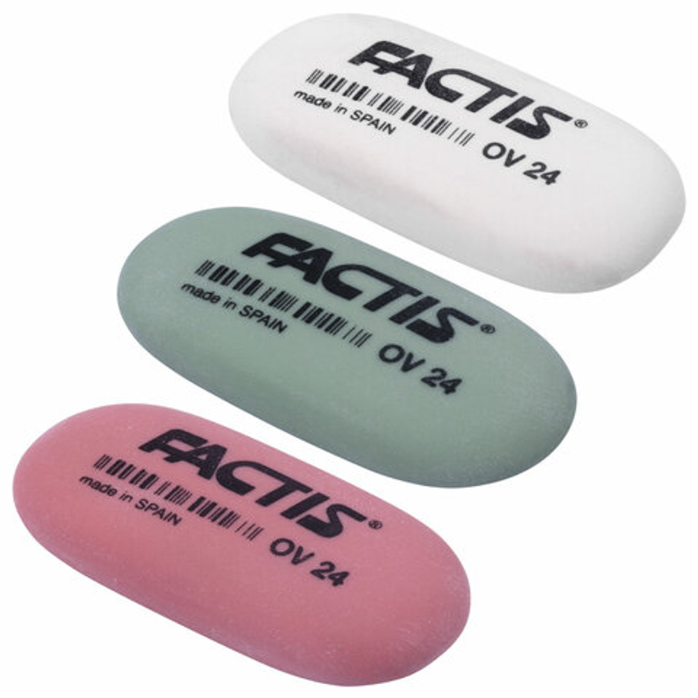 Ластик FACTIS OV 24 (Испания), 49х24х9мм, цвет ассорти, овальный, мягкий, CMFOV24