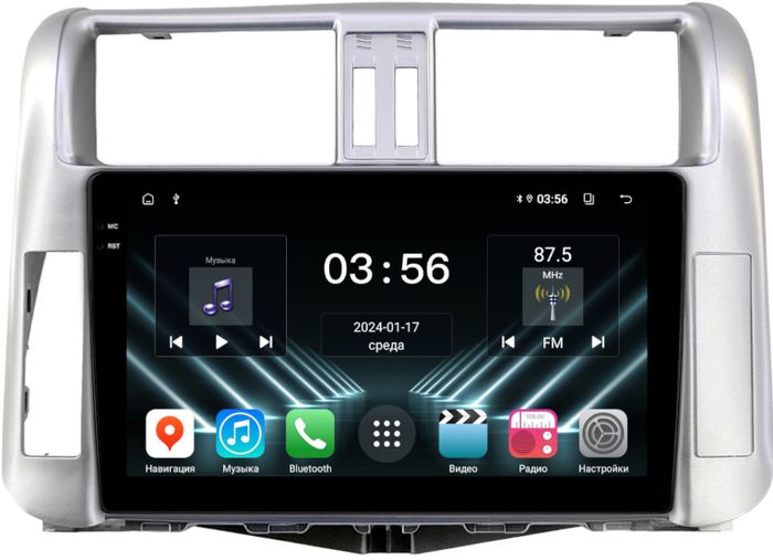 Магнитола для Toyota Land Cruiser Prado 150 2009-2013 (рамка серебро) - FarCar S400-DX монитор 9.5" IPS на Android 13, CarPlay