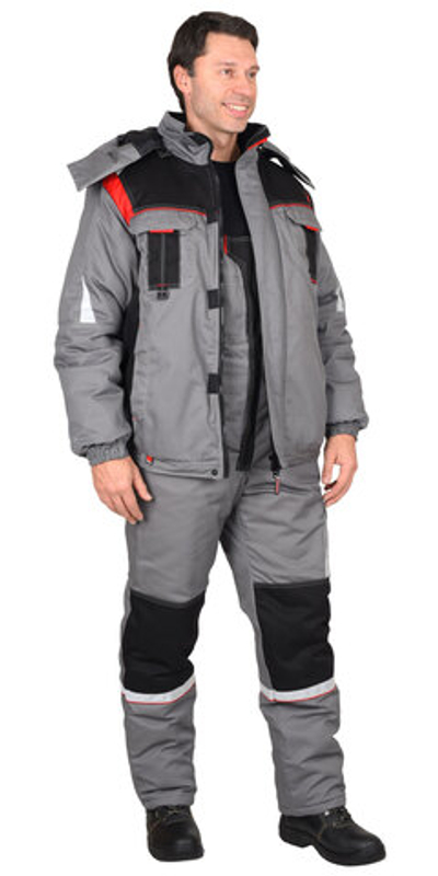 Костюм "Стан" ср-сер. с черной и красной отделкой, куртка + полукомбинезон