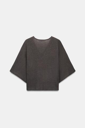 ZARA БЛУЗА С V-ОБРАЗНЫМ ВЫРЕЗОМ И ЛЬНОМ, УГОЛЬНЫЙ