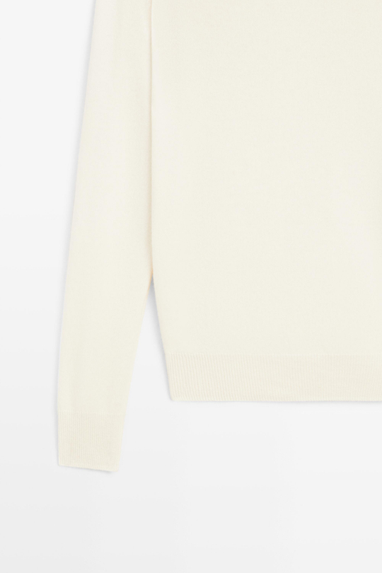Massimo Dutti Вязаный свитер с круглым вырезом из смесовой шерсти, натуральный/кремовый