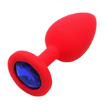 Средняя красная пробка с синим кристаллом ONJOY Silicone Collection (Цвет: красный с синим)