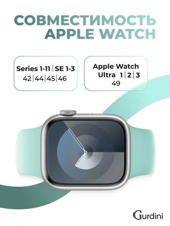 Ремешок Gurdini Sport Band (силиконовый) Apple Watch 42mm/44mm (S/M-M/L) Beryl