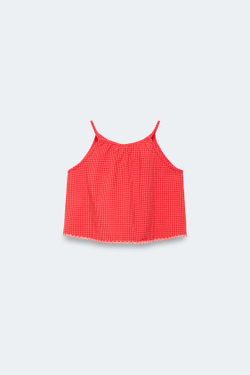 ZARA ТОП С ГРЕБЕШКОМ В КЛЕТОЧКУ - LIMITED EDITION, КРАСНЫЙ/ОРАНЖЕВЫЙ