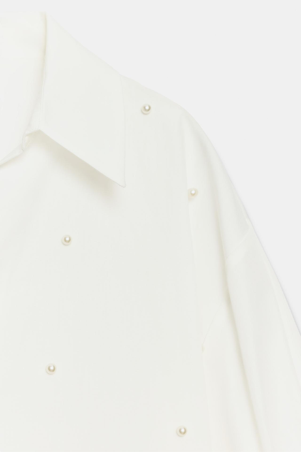ZARA РУБАШКА ИЗ ПОПЛИНА С ЖЕМЧУГОМ, БЕЛЫЙ