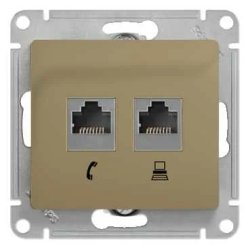 GLOSSA РОЗЕТКА двойная RJ11+RJ45 кат.5e, механизм, ТИТАН